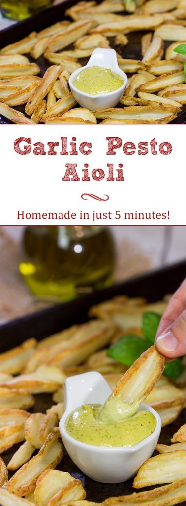 This Garlic Pesto Aioli makes for an excellent fry dipping sauce...and it's ready in less than 5 minutes!