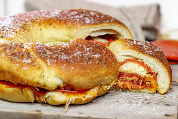 A cross between pizza and a sandwich, this Pepperoni Pizza Bundtwich is packed with flavor!  It's the perfect gameday appetizer!