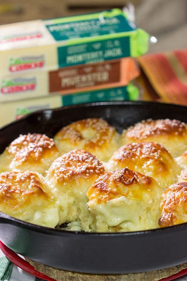 Filled with 2 types of Cabot cheese, these Cheesy Stuffed Pretzel Bites are the perfect way to celebrate Oktoberfest and gamedays in the Fall!