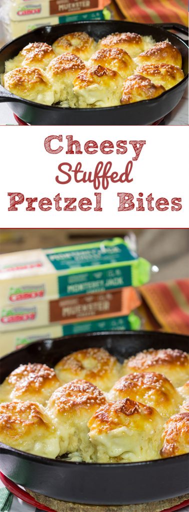 Filled with 2 types of Cabot cheese, these Cheesy Stuffed Pretzel Bites are the perfect way to celebrate Oktoberfest and gamedays in the Fall!
