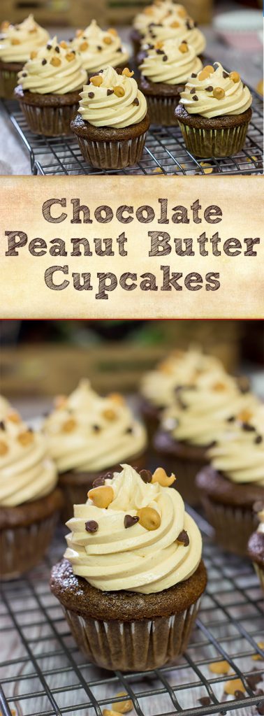 These Chocolate Peanut Butter Cupcakes are a classic sweet treat. Topped with a creamy frosting, these cupcakes are sure to be a hit in your house!