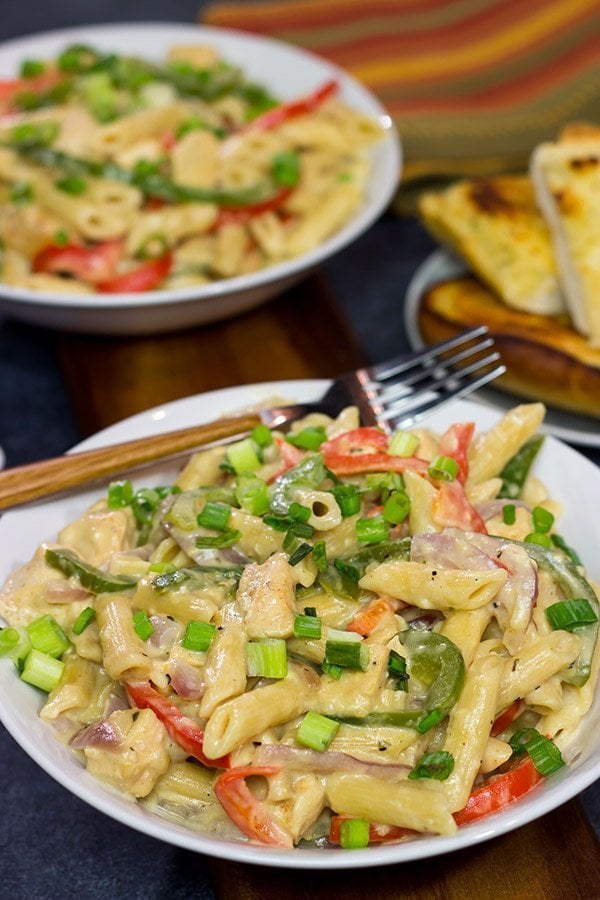 This Rattlesnake Pasta is essentially Cajun Chicken Pasta Alfredo.  That sounds delicious in its own right, but Rattlesnake Pasta adds an element of intrigue!