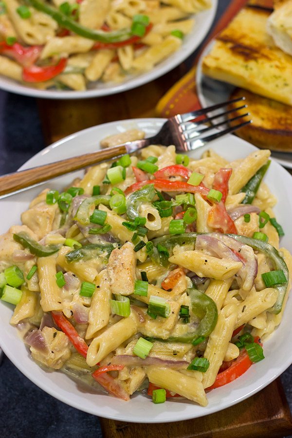This Rattlesnake Pasta is essentially Cajun Chicken Pasta Alfredo. That sounds delicious in its own right, but Rattlesnake Pasta adds an element of intrigue!