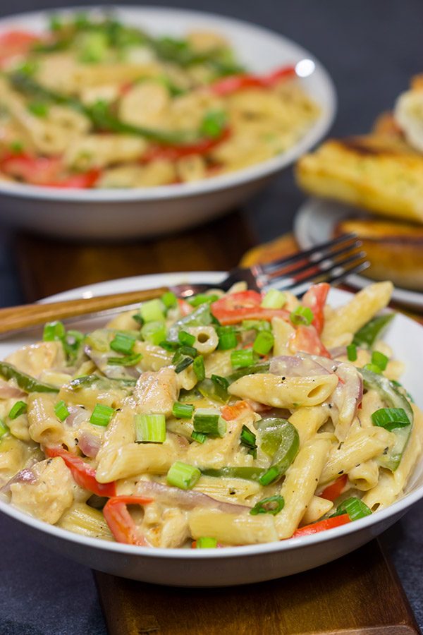 This Rattlesnake Pasta is essentially Cajun Chicken Pasta Alfredo. That sounds delicious in its own right, but Rattlesnake Pasta adds an element of intrigue!