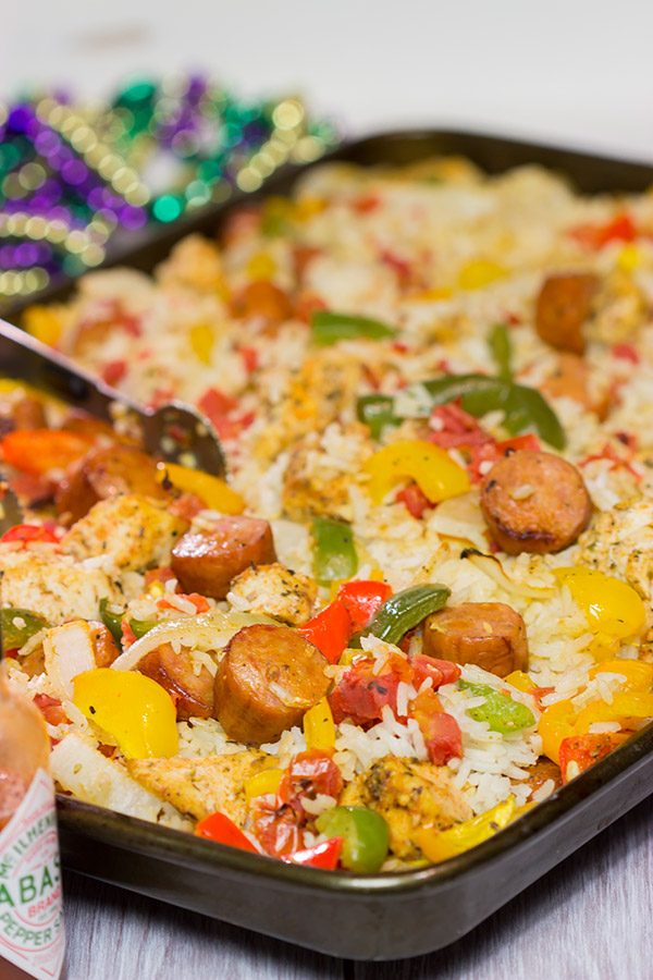 Looking for an easy and delicious dinner idea? This Sheet Pan Jambalaya is a new favorite in our house! (And it tastes amazing for leftover lunch the next day, too!)