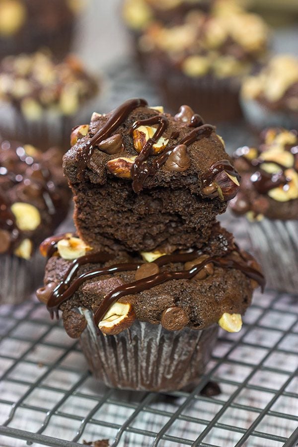 Topped with chocolate chips and chopped hazelnuts, these Chocolate Hazelnut Muffins make for an excellent morning...or afternoon...treat!