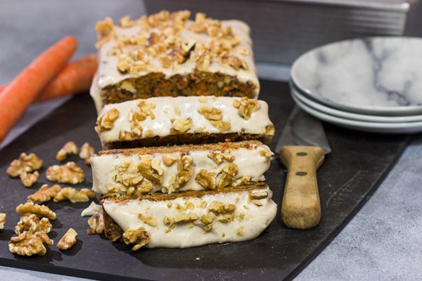 Garnished with toasted walnuts, a slice of this Iced Carrot Cake makes for a great mid-morning treat along with a cup of coffee!