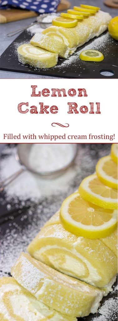 Filled with a whipped cream frosting, this Lemon Cake Roll is a fun dessert for warmer days!