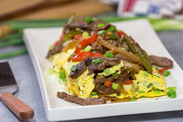 Breakfast for breakfast?  Breakfast for dinner?  Let's do both!  Take your omelet to the next level by turning it into a Philly Cheesesteak Omelet!