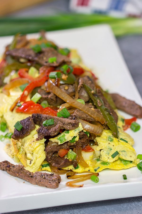 Breakfast for breakfast?  Breakfast for dinner?  Let's do both!  Take your omelet to the next level by turning it into a Philly Cheesesteak Omelet!
