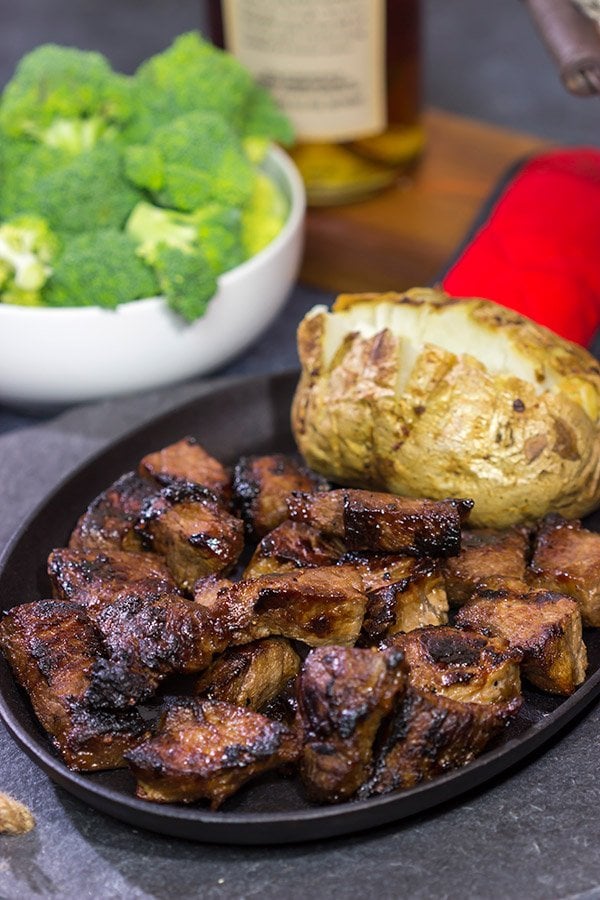 Looking for a fun marinade idea? Pull out the bottle of bourbon! These Bourbon Marinated Steak Tips make for a delicious (and easy) dinner idea!