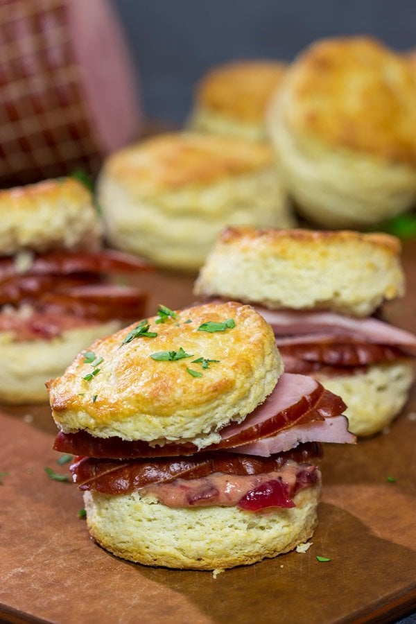 Looking for a tasty and easy way to use holiday leftovers?  These Ham Biscuits with Cranberry Mustard are a great choice!