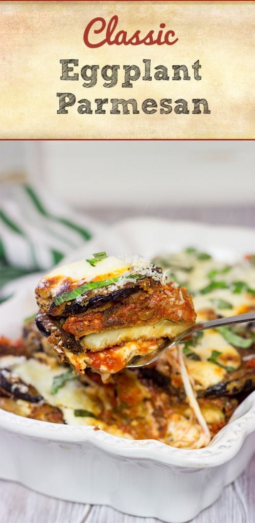 Featuring layers upon layers of flavorful eggplant, fresh mozzarella cheese and tomato sauce, this Eggplant Parmesan is a classic (and delicious) recipe!