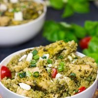 This Pesto Chicken Quinoa is an easy recipe that really highlights all of the fresh flavors of summer!  Enjoy!