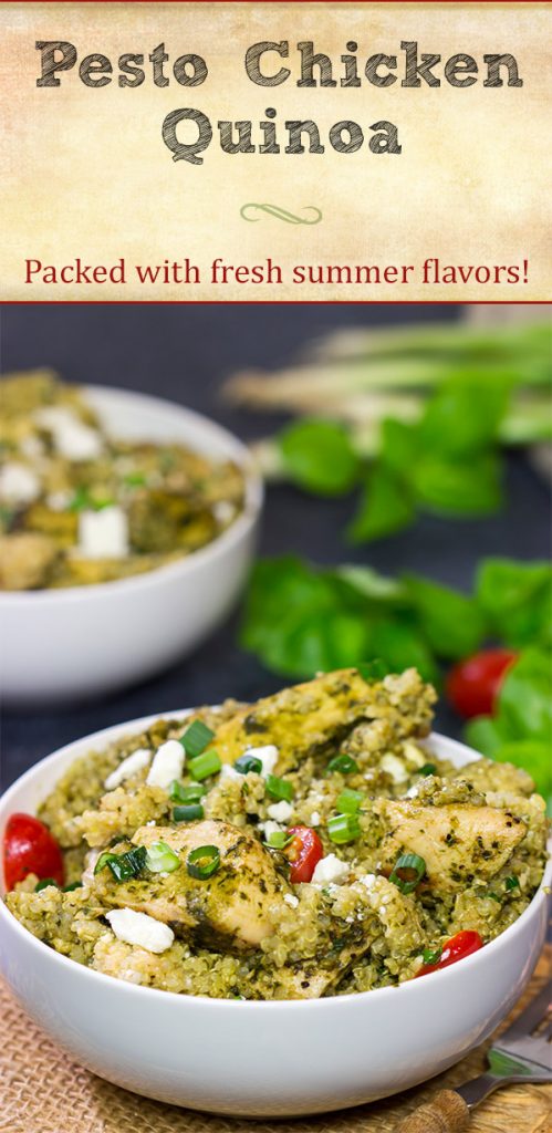 This Pesto Chicken Quinoa is an easy recipe that really highlights all of the fresh flavors of summer!  Enjoy!