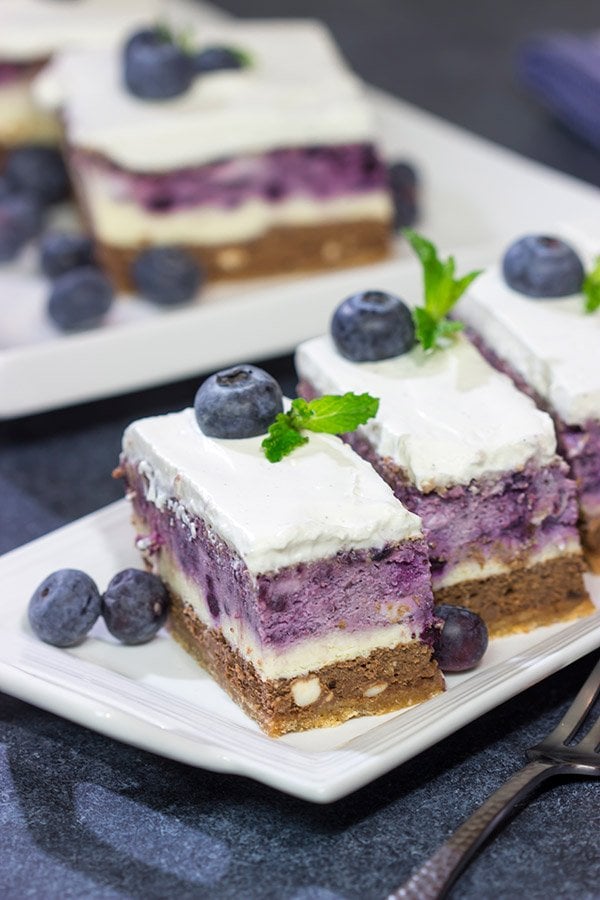 Featuring 3 different layers of cheesecake, this Blueberry Chocolate Cheesecake is a fun dessert to make for friends and family!