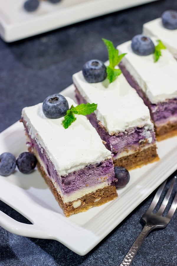 Featuring 3 different layers of cheesecake, this Blueberry Chocolate Cheesecake is a fun dessert to make for friends and family!