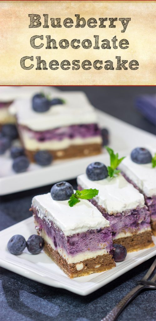 Featuring 3 different layers of cheesecake, this Blueberry Chocolate Cheesecake is a fun dessert to make for friends and family!
