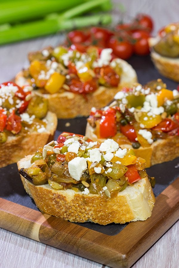 Caponata is a tasty and colorful summer recipe. Serve it as an appetizer with toasted bread or as a side dish alongside grilled fish or chicken!