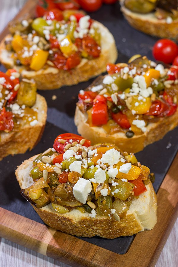 Caponata is a tasty and colorful summer recipe.  Serve it as an appetizer with toasted bread or as a side dish alongside grilled fish or chicken!
