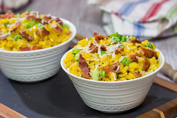 Fresh summer corn.  Crispy bacon.  Parmesan cheese.  This Creamed Corn with Bacon is a delicious side dish for summer grilling!