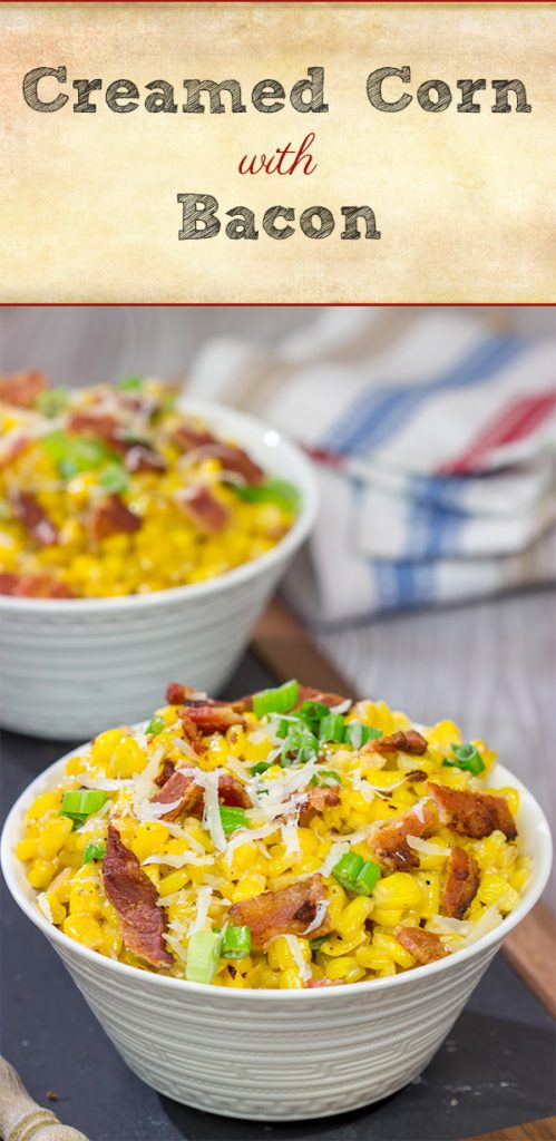 Fresh summer corn. Crispy bacon. Parmesan cheese. This Creamed Corn with Bacon is a delicious side dish for summer grilling!