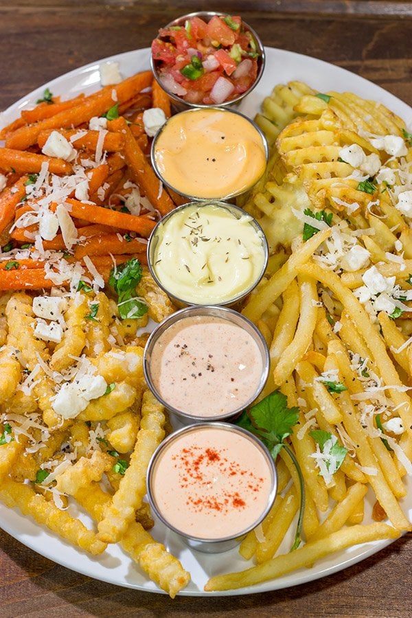 Looking for a fun appetizer for watching sports or hosting a game night? A French Fry Board is the answer! Lots of fries, lots of sauces, lots of fun!