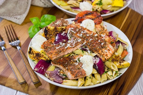 Packed with big flavors, this Grilled Blackened Salmon Pasta is a tasty way to enjoy summer grilling season!