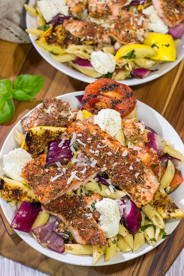 Packed with big flavors, this Grilled Blackened Salmon Pasta is a tasty way to enjoy summer grilling season!