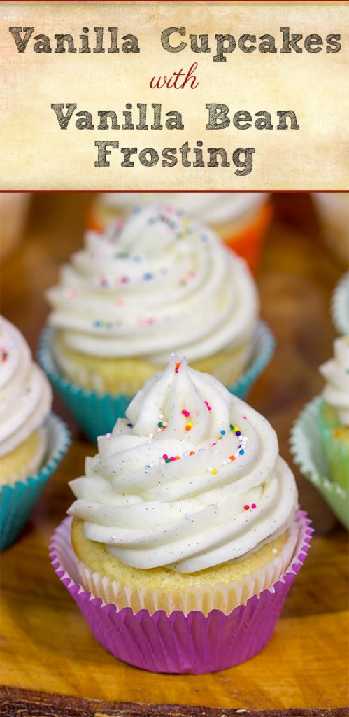 These Vanilla Cupcakes with Vanilla Bean Frosting are a classic! The cupcakes are soft and fluffy, and the frosting is insanely delicious. Bake up a batch today!
