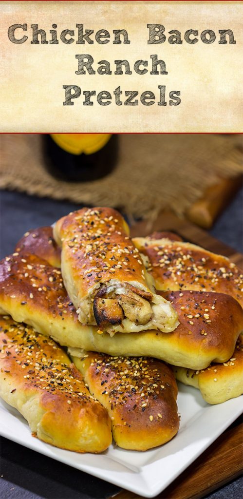 These Chicken Bacon Ranch Pretzels feature buttery pretzels stuffed with juicy chicken, crispy bacon and creamy ranch dressing! They're delicious!