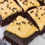 This Chocolate Cake with Peanut Butter Frosting is moist, delicious and super easy to make!  Plus, you probably have all of the ingredients in your pantry right now!