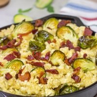 This Mac and Cheese with Bacon and Roasted Brussels Sprouts features creamy macaroni and cheese combined with crispy bacon and roasted Brussels. It's a meal in itself!
