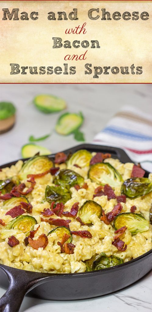 This Mac and Cheese with Bacon and Roasted Brussels Sprouts features creamy macaroni and cheese combined with crispy bacon and roasted Brussels. It's a meal in itself!