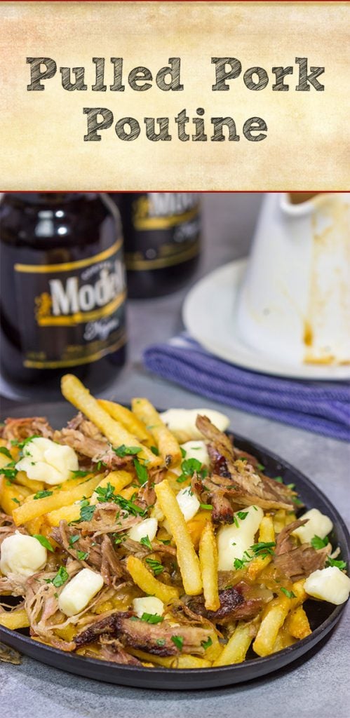 North meets South in this tasty Pulled Pork Poutine recipe. French fries topped with cheese curds, brown gravy and slow-smoked pulled pork make for a delicious appetizer or meal!
