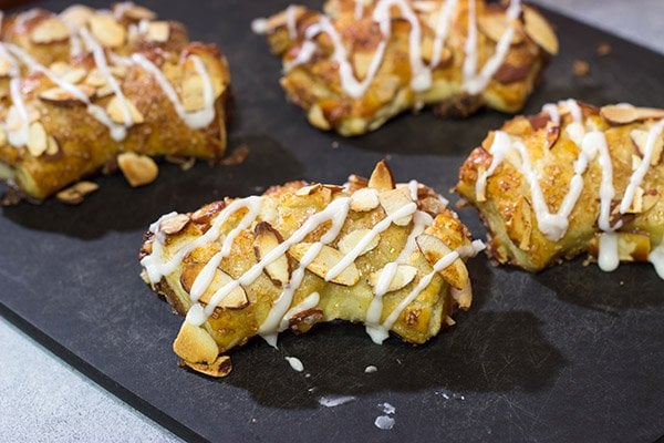 Filled with almond paste and topped with sliced almonds, these Almond Bear Claws are a fun and tasty breakfast treat!
