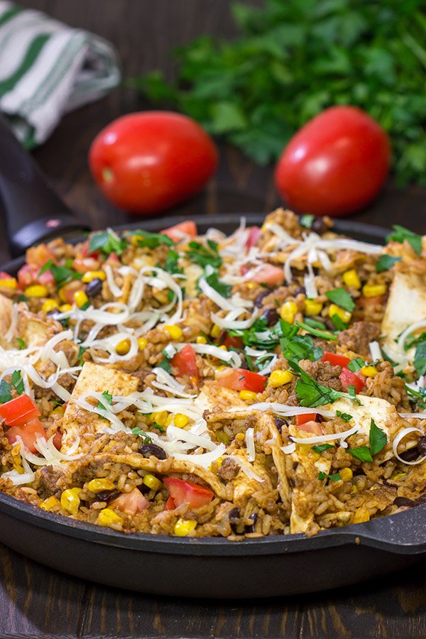 Looking for a fun way to mix up week night dinners?  Mix the burritos right into the filling with these tasty Skillet Beef Burritos!