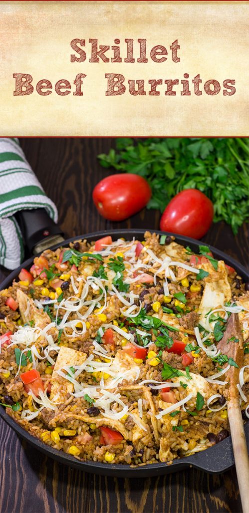 Looking for a fun way to mix up week night dinners? Mix the burritos right into the filling with these tasty Skillet Beef Burritos!