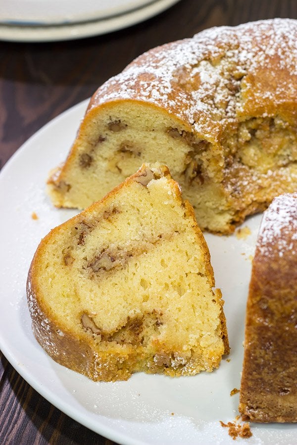 This Sour Cream Pound Cake with Cinnamon Walnut Swirl is a tasty (and easy) recipe that can be served for dessert or breakfast...or both!