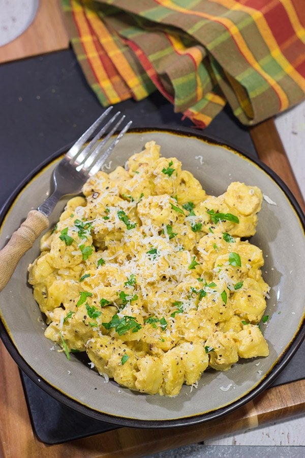 This Tortellini with Pumpkin Alfredo is creamy, delicious and so easy to make for a chilly Fall evening.  Make tonight a comfort food night!
