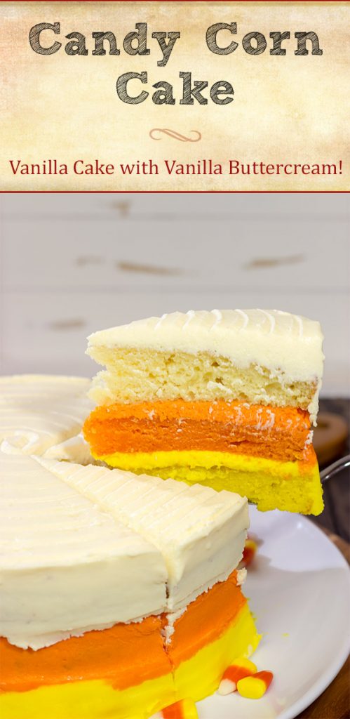 Whether you love or hate actual candy corn, this Candy Corn Cake is a delicious way to celebrate Halloween!  Happy baking!
