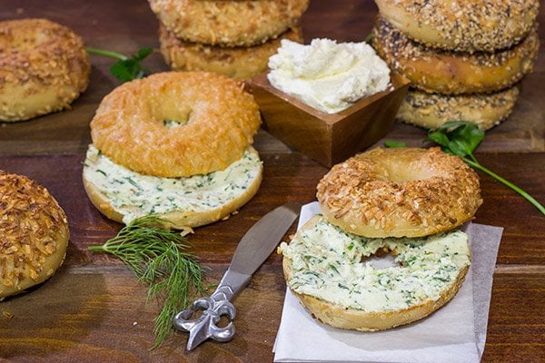 Homemade Cream Cheese on Bagels