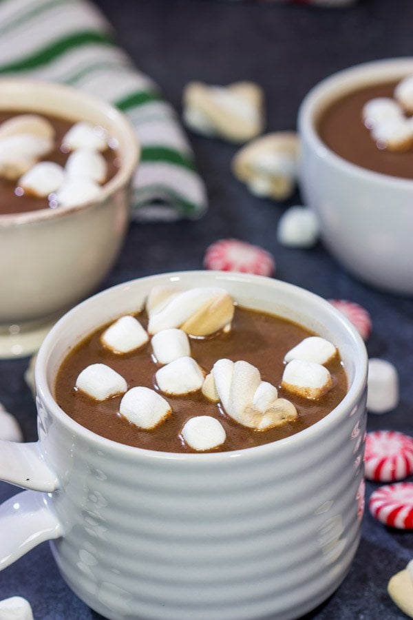This Slow Cooker Hot Chocolate is a great recipe for holiday gatherings.  Plus, you can create a Hot Chocolate Bar and let friends/family make their own mugs!