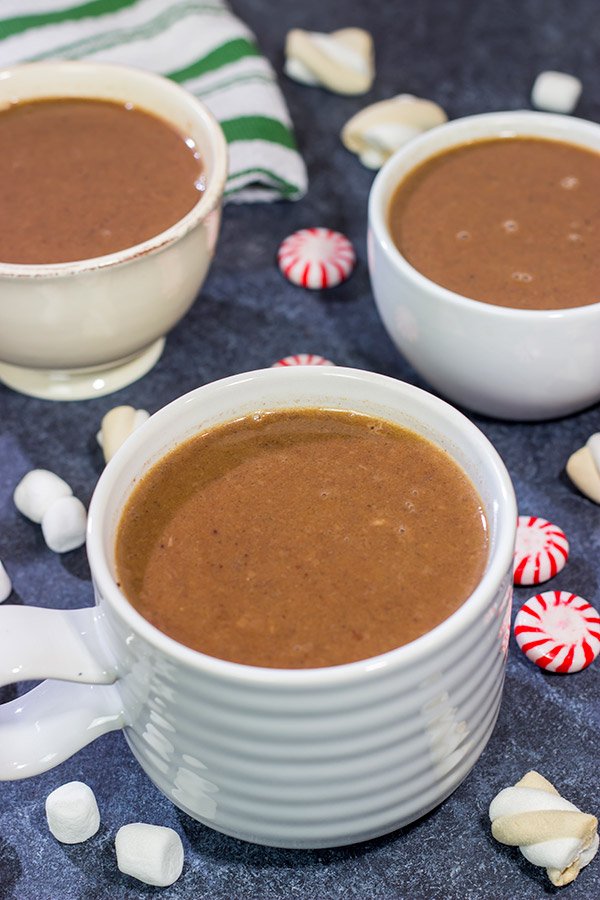 This Slow Cooker Hot Chocolate is a great recipe for holiday gatherings.  Plus, you can create a Hot Chocolate Bar and let friends/family make their own mugs!