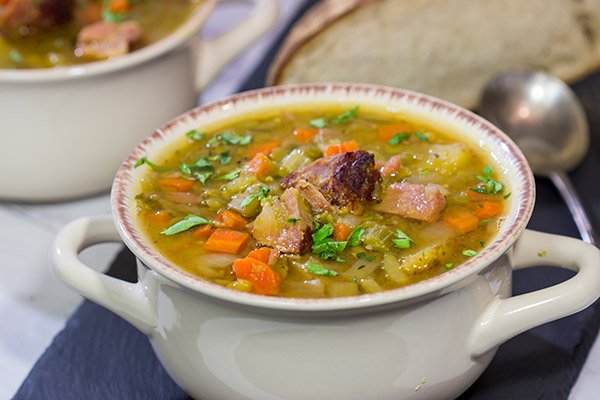 This Slow Cooker Split Pea Soup is an easy and delicious recipe.  It's packed with flavor, and it's perfect for warming up on a chilly day!