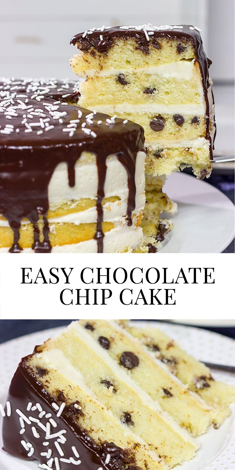 chocolate chip cake with chocolate glaze