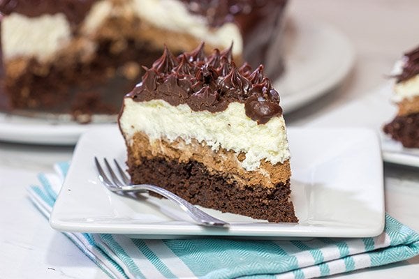 This Black Tie Mousse Cake features 4 distinct layers of chocolate.  It takes a bit of time to make, but this sweet treat is worth the effort!