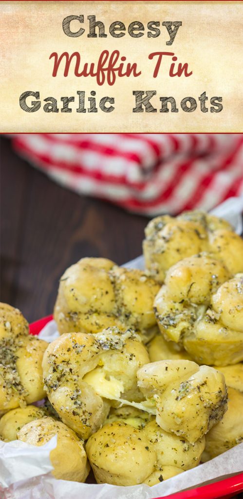 Take a good garlic knot and make it better...by adding cheese!  These Cheesy Muffin Tin Garlic Knots are a fun and tasty snack.  They're sure to become a family favorite!