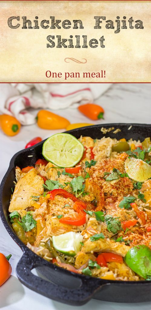 This Chicken Fajita Skillet is packed with flavor!  It starts on the stove top and then finishes baking in the oven - this easy one-pan meal is perfect for weeknight cooking!
