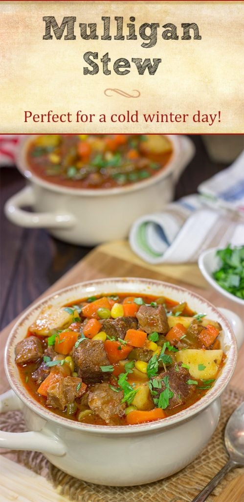 Also known as a community stew, a Mulligan Stew is a tasty way to bring folks together. This beef and potato stew is ideal comfort food on a chilly winter day!